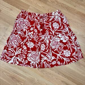 Women’s Tropical Floral Boho Flowy Tiered Skirt Red White Large Vacation Beach